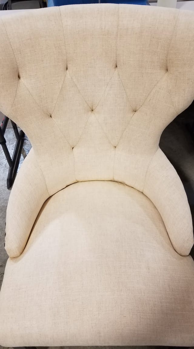 Spots on a tufted chair after cleaning by Langenwalter